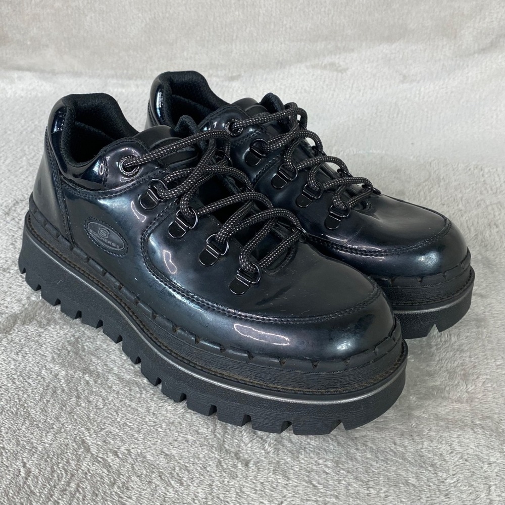 Skechers Jammers Patent Leather Womens Size 7.5 Cool Black Lug Sole